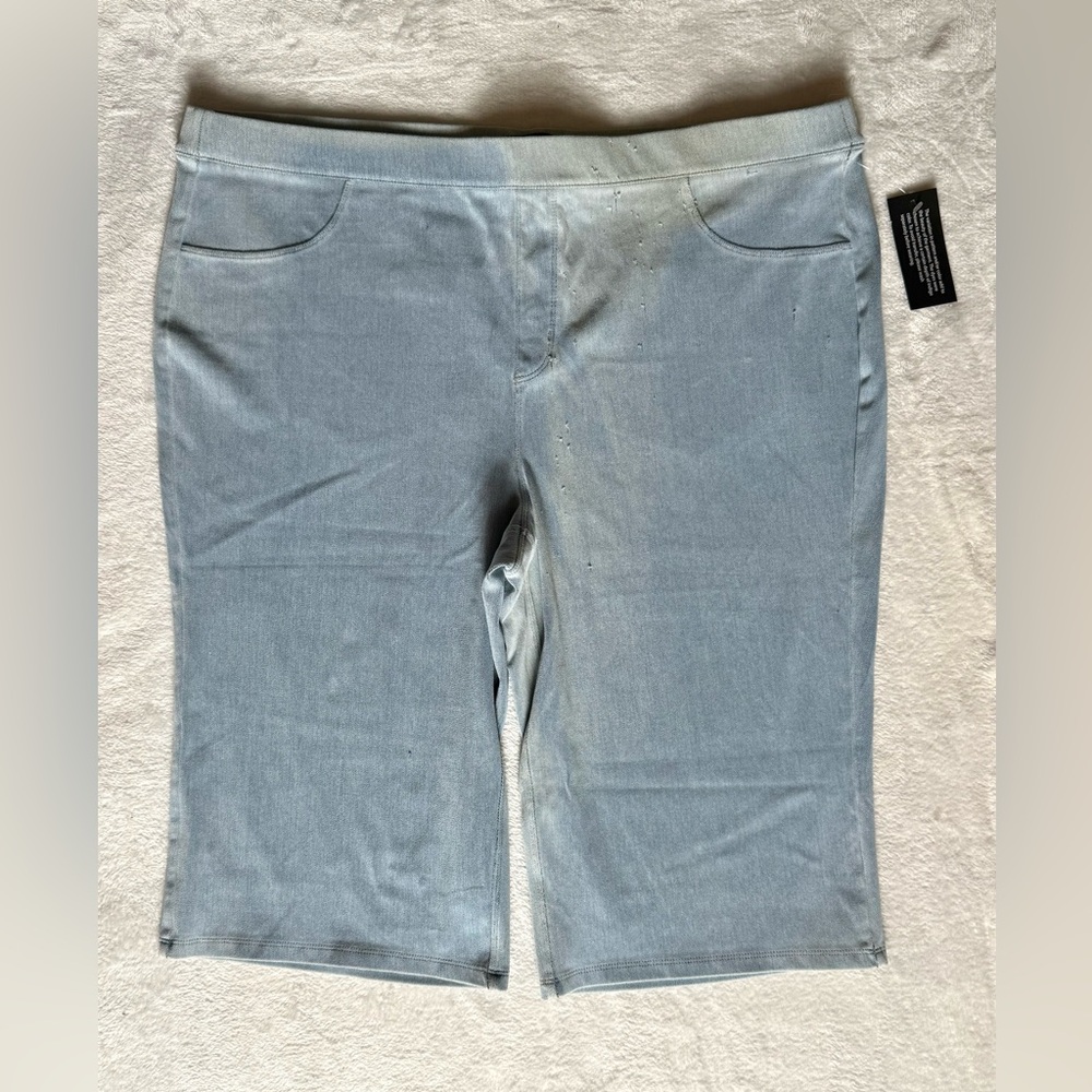 Susan Graver Jeans 20W Petite Cool Touch Denim Pedal Pusher Distressed Pants chj